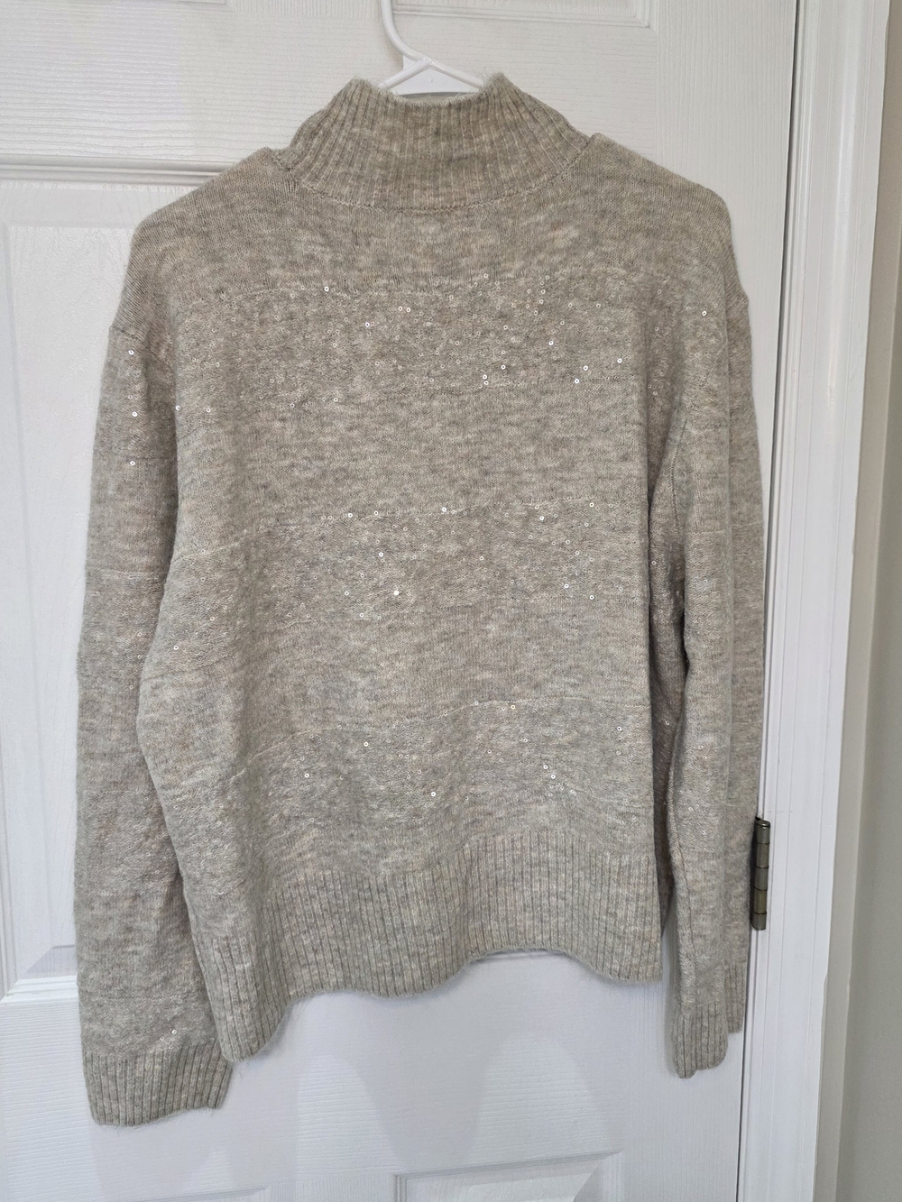 CeCe Neutral Beige Sequin Turtleneck Sweater